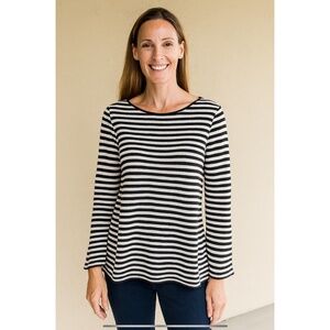 EILEEN FISHER TOP STRIPES ORGANIC LINEN COTTON BREATHABLE COASTAL GRANDMA XS
